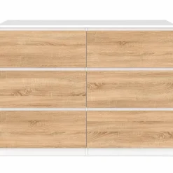 IDMarket Commode blanc et bois 6 tiroirs* Commodes