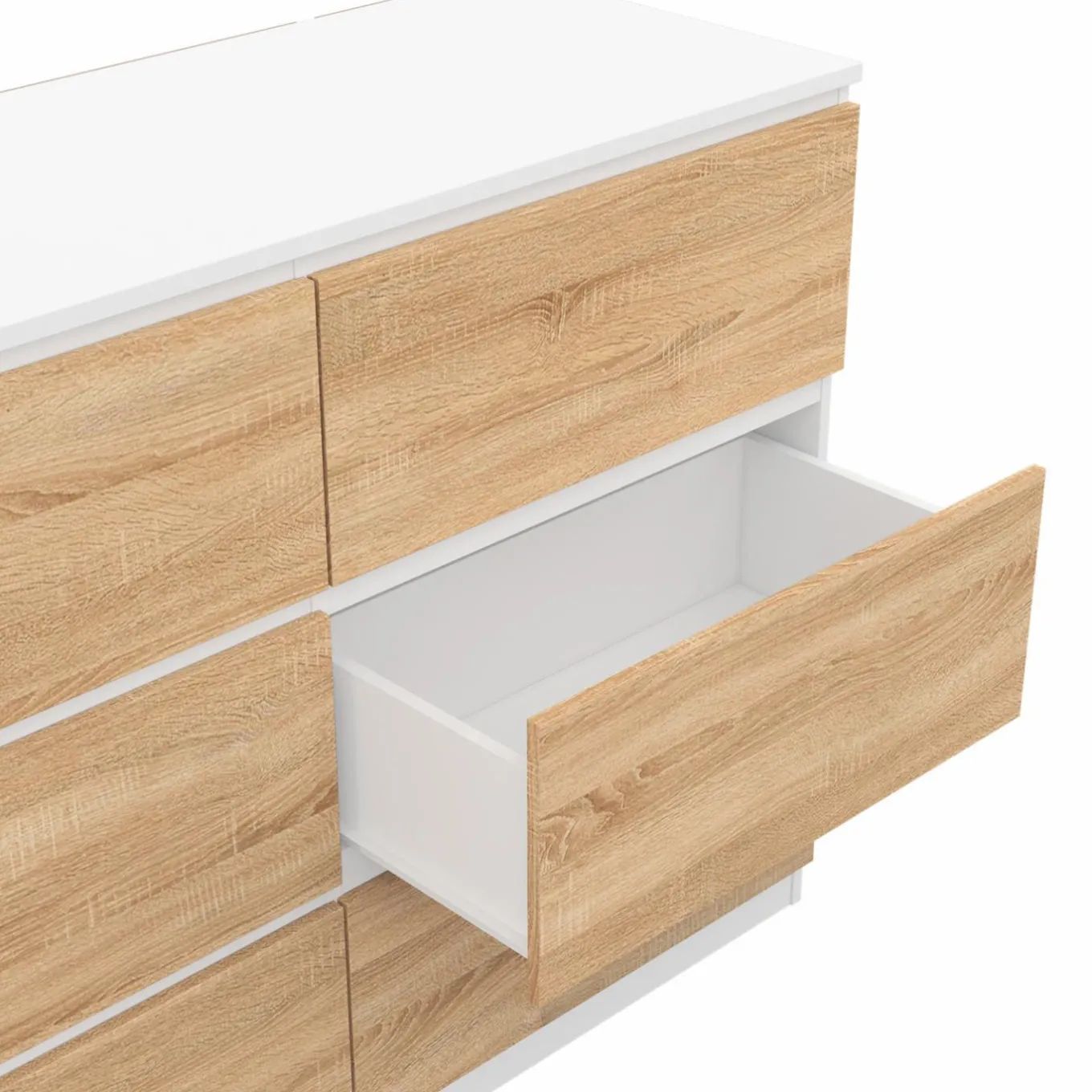 IDMarket Commode blanc et bois 6 tiroirs* Commodes