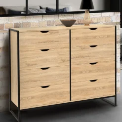 IDMarket Commode blanc et bois 8 tiroirs au design industriel* Meubles Tiroirs|Meubles En Bois
