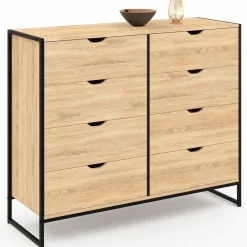 IDMarket Commode blanc et bois 8 tiroirs au design industriel* Meubles Tiroirs|Meubles En Bois