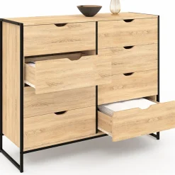IDMarket Commode blanc et bois 8 tiroirs au design industriel* Meubles Tiroirs|Meubles En Bois