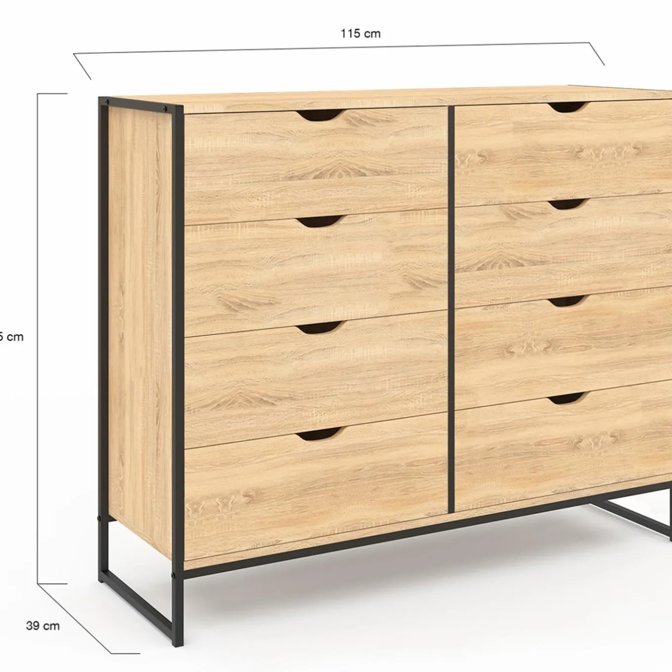 IDMarket Commode blanc et bois 8 tiroirs au design industriel* Meubles Tiroirs|Meubles En Bois
