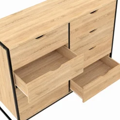 IDMarket Commode blanc et bois 8 tiroirs au design industriel* Meubles Tiroirs|Meubles En Bois
