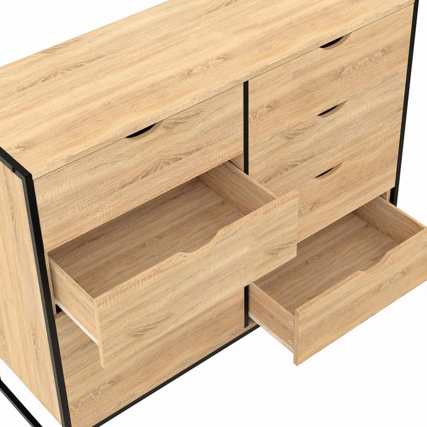 IDMarket Commode blanc et bois 8 tiroirs au design industriel* Meubles Tiroirs|Meubles En Bois