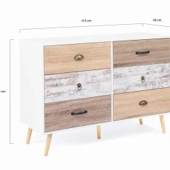 IDMarket Commode blanche 6 tiroirs effet bois vieilli* Meubles Tiroirs|Collection Scandinave