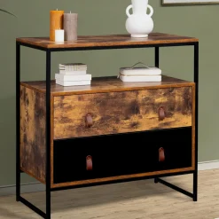 IDMarket Commode bois et métal avec 2 tiroirs* Meubles Tiroirs|Collection Vintage