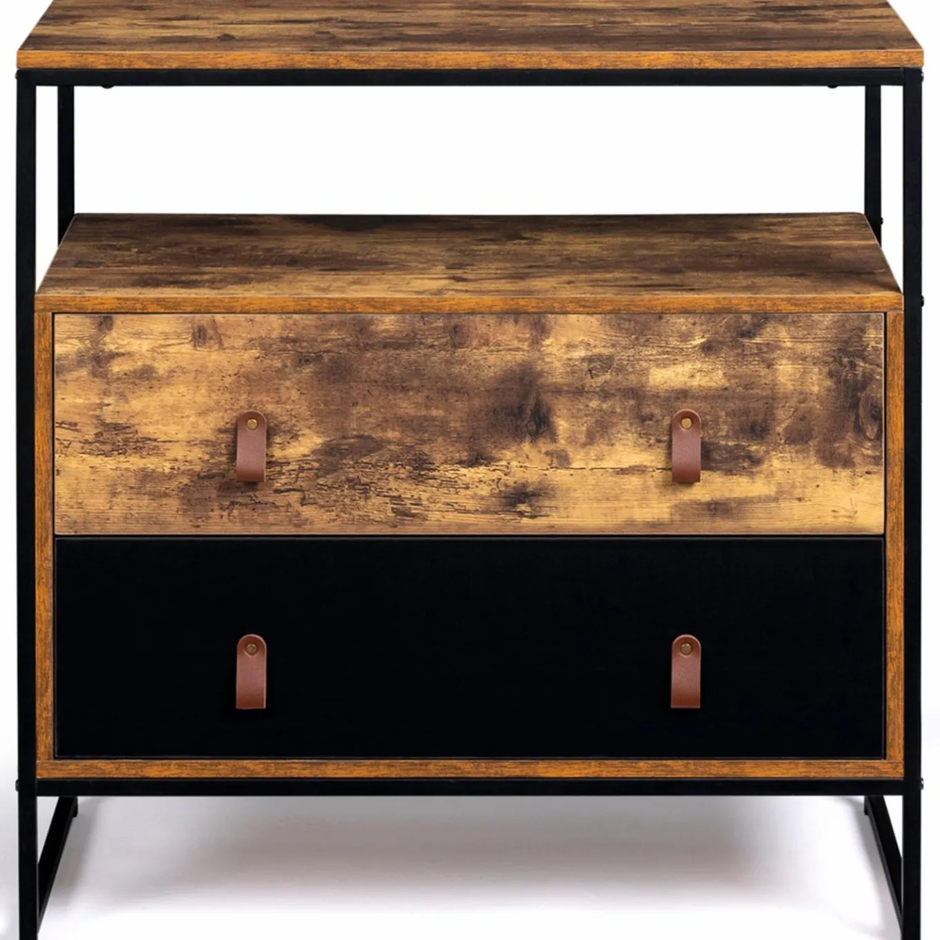 IDMarket Commode bois et métal avec 2 tiroirs* Meubles Tiroirs|Collection Vintage