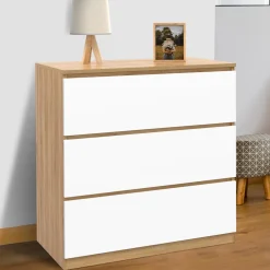 IDMarket Commode bois façon hêtre et blanc 3 tiroirs 78 cm* Meubles En Bois|Collection Agencement Magasin
