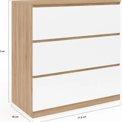 IDMarket Commode bois façon hêtre et blanc 3 tiroirs 78 cm* Meubles En Bois|Collection Agencement Magasin