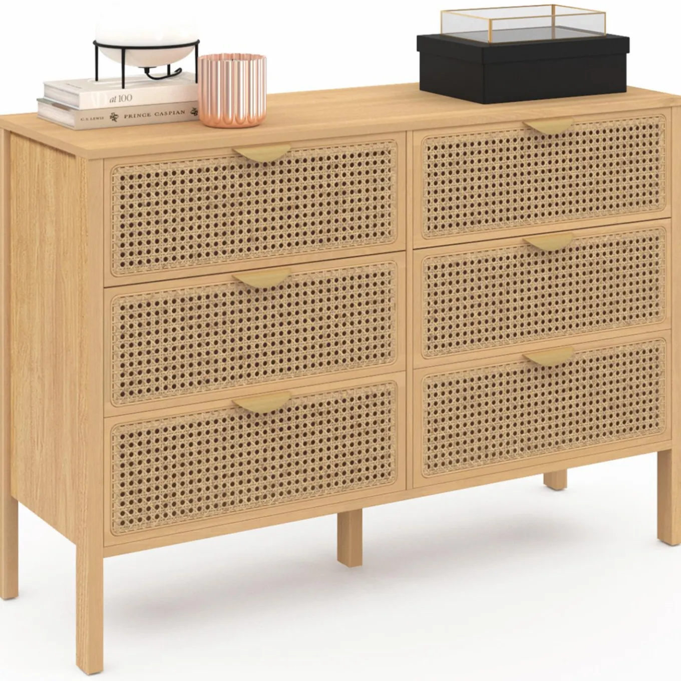 IDMarket Commode cannage coloris bois avec 6 tiroirs* Meubles Tiroirs|Meubles Bas