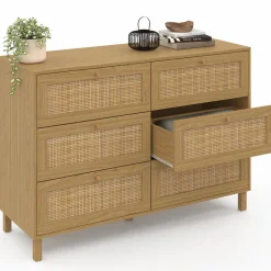 IDMarket Commode cannage effet naturel avec 6 tiroirs* Meubles Tiroirs|Meubles Bas