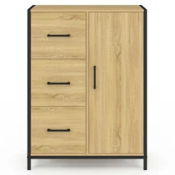 IDMarket Commode de rangement salle de bain design industriel 3 tiroirs 1 placard* Meubles Salle De Bain