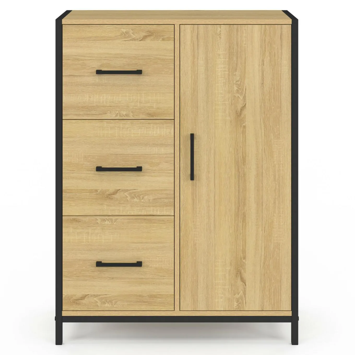 IDMarket Commode de rangement salle de bain design industriel 3 tiroirs 1 placard* Meubles Salle De Bain