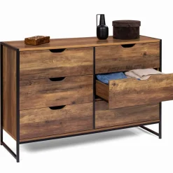 IDMarket Commode design industriel 6 tiroirs bois foncé* Meubles Tiroirs|Meubles Bas