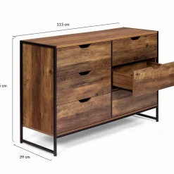 IDMarket Commode design industriel 6 tiroirs bois foncé* Meubles Tiroirs|Meubles Bas