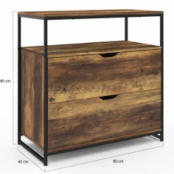 IDMarket Commode design industriel 2 tiroirs avec étagère* Meubles Tiroirs|Meubles Bas