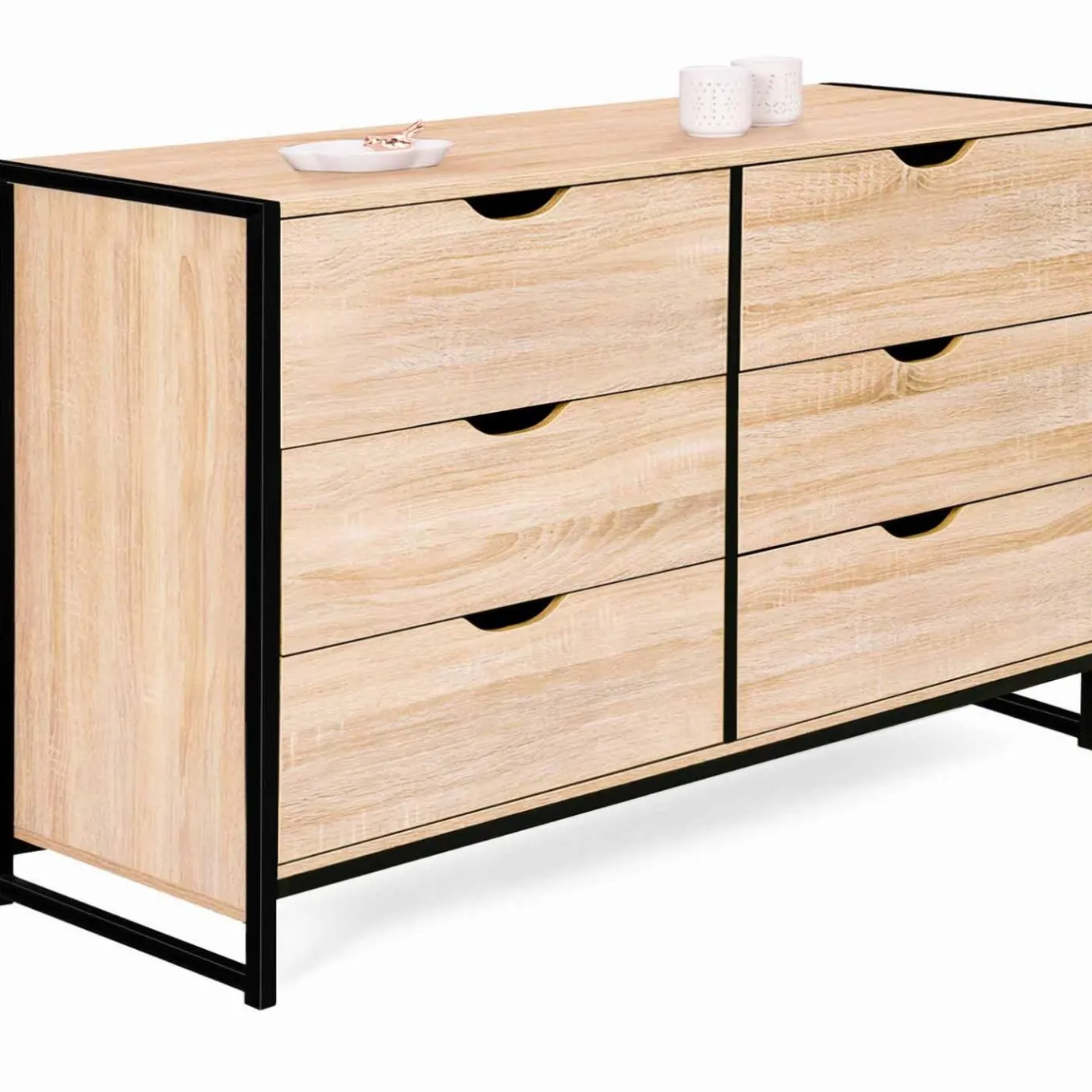 IDMarket Commode design industriel 6 tiroirs 140 cm* Meubles Tiroirs|Meubles Bas