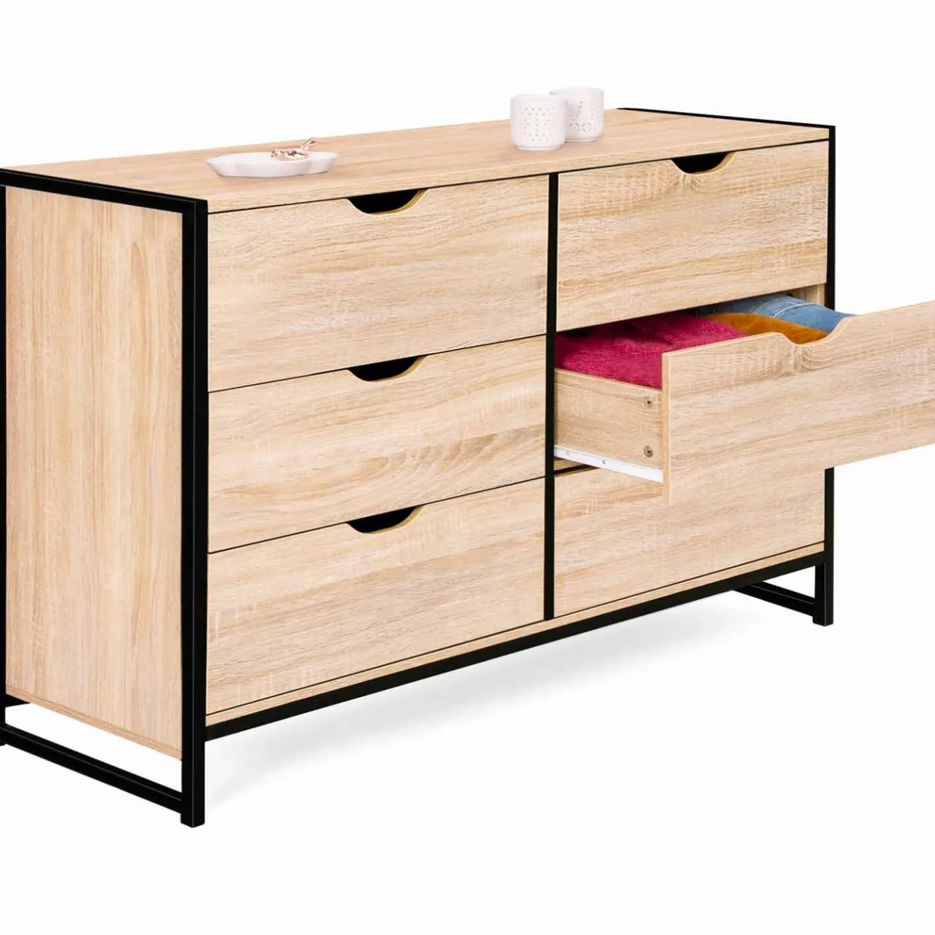 IDMarket Commode design industriel 6 tiroirs 140 cm* Meubles Tiroirs|Meubles Bas