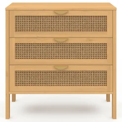 IDMarket Commode en bois 3 tiroirs cannage 80 cm* Meubles Tiroirs|Meubles Bas