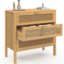 IDMarket Commode en bois 3 tiroirs cannage 80 cm* Meubles Tiroirs|Meubles Bas