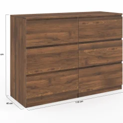 IDMarket Commode en bois effet noyer avec 6 tiroirs 110 cm* Collection Agencement Magasin|Petits Meubles