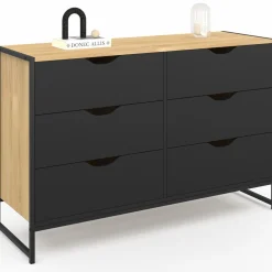 IDMarket Commode industrielle avec 6 tiroirs bois et noir* Collection Agencement Magasin|Petits Meubles