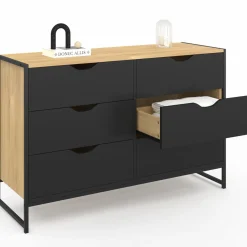 IDMarket Commode industrielle avec 6 tiroirs bois et noir* Collection Agencement Magasin|Petits Meubles