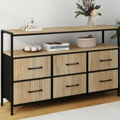 IDMarket Commode industrielle avec niche effet lattes* Chambre Complète Adulte|Commodes