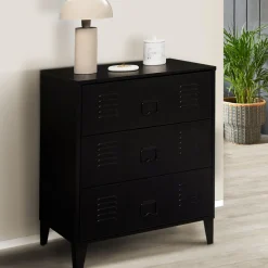 IDMarket Commode industrielle bois noir 3 tiroirs en métal* Collection Métal|Meubles Tiroirs