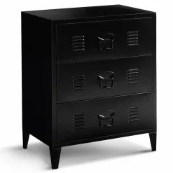 IDMarket Commode industrielle bois noir 3 tiroirs en métal* Collection Métal|Meubles Tiroirs