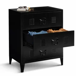 IDMarket Commode industrielle bois noir 3 tiroirs en métal* Collection Métal|Meubles Tiroirs