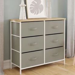 IDMarket Commode industrielle gris clair et plateau effet bois* Meubles Tiroirs|Meubles Bas