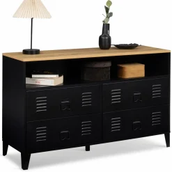 IDMarket Commode industrielle portes en métal noir avec 4 tiroirs* Meubles Tiroirs|Collection Métal