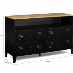 IDMarket Commode industrielle portes en métal noir avec 4 tiroirs* Meubles Tiroirs|Collection Métal