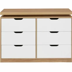 IDMarket Commode LED blanche et plateau bois 6 tiroirs* Meubles Tiroirs|Meubles Bas