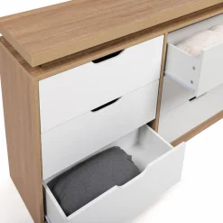 IDMarket Commode LED blanche et plateau bois 6 tiroirs* Meubles Tiroirs|Meubles Bas