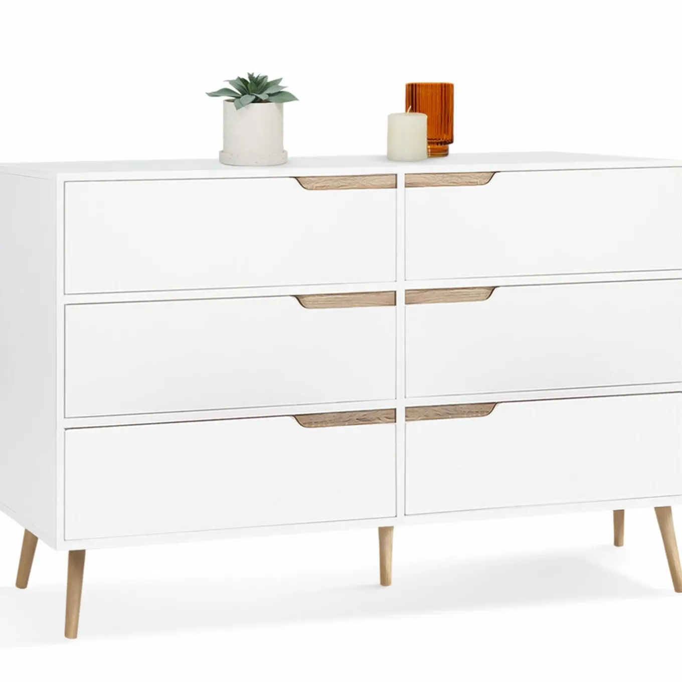 IDMarket Commode scandinave 6 tiroirs blanche avec pieds en bois* Meubles Tiroirs|Meubles Blancs