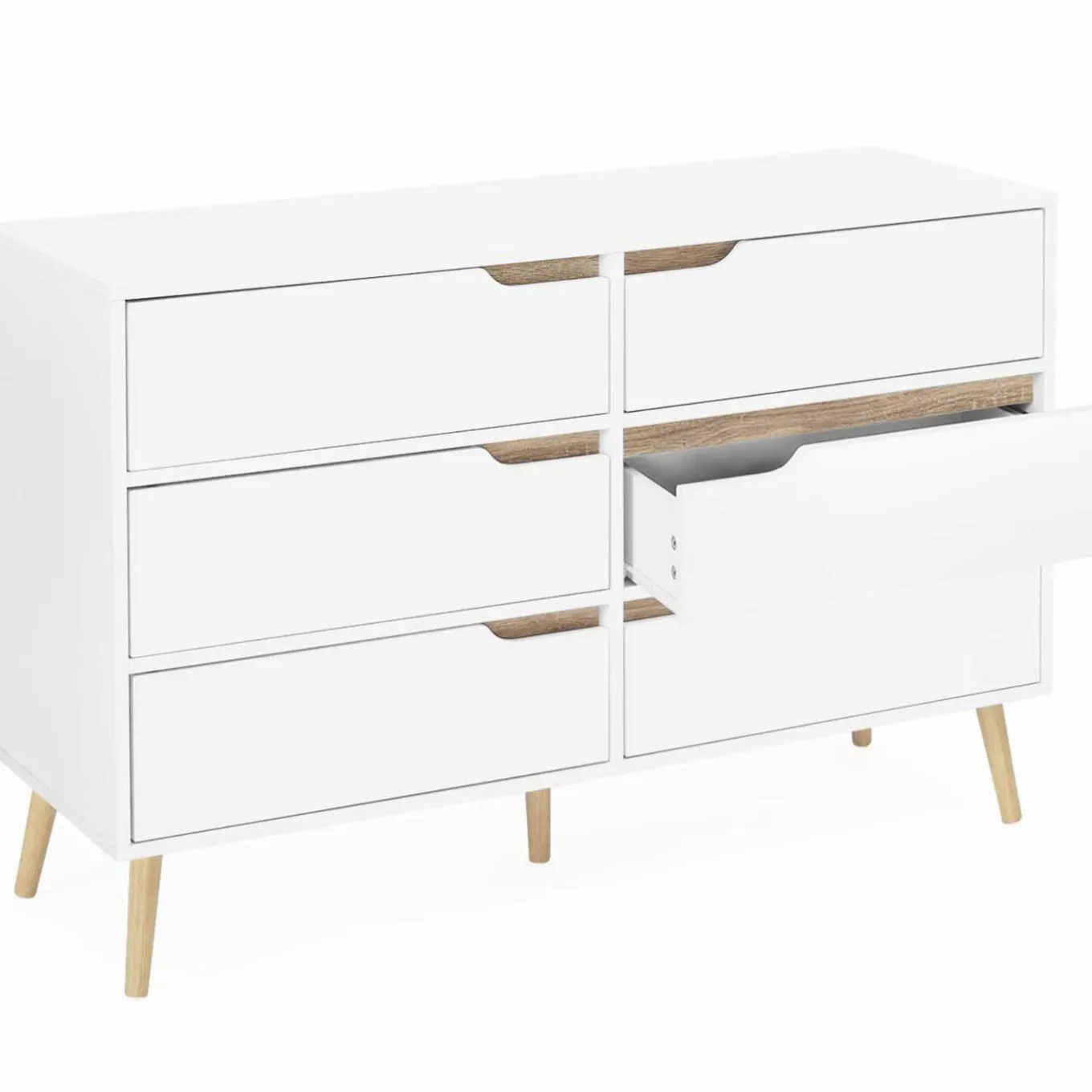 IDMarket Commode scandinave 6 tiroirs blanche avec pieds en bois* Meubles Tiroirs|Meubles Blancs