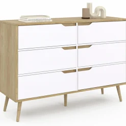 IDMarket Commode scandinave bois et blanc 115cm* Meubles Tiroirs|Meubles Blancs