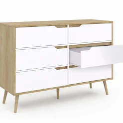 IDMarket Commode scandinave bois et blanc 115cm* Meubles Tiroirs|Meubles Blancs