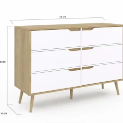 IDMarket Commode scandinave bois et blanc 115cm* Meubles Tiroirs|Meubles Blancs