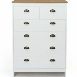 IDMarket Commode style campagne chic 6 tiroirs blanche et bois* Meubles Tiroirs|Meubles Bas