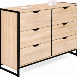 IDMarket Commode style industriel 6 tiroirs bois et métal noir* Meubles Tiroirs|Meubles Bas