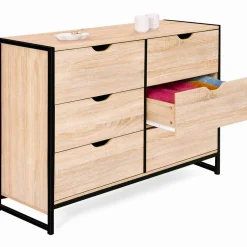 IDMarket Commode style industriel 6 tiroirs bois et métal noir* Meubles Tiroirs|Meubles Bas