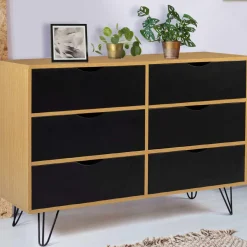 IDMarket Commode vintage 6 tiroirs bois et noir* Meubles Tiroirs|Meubles Bas