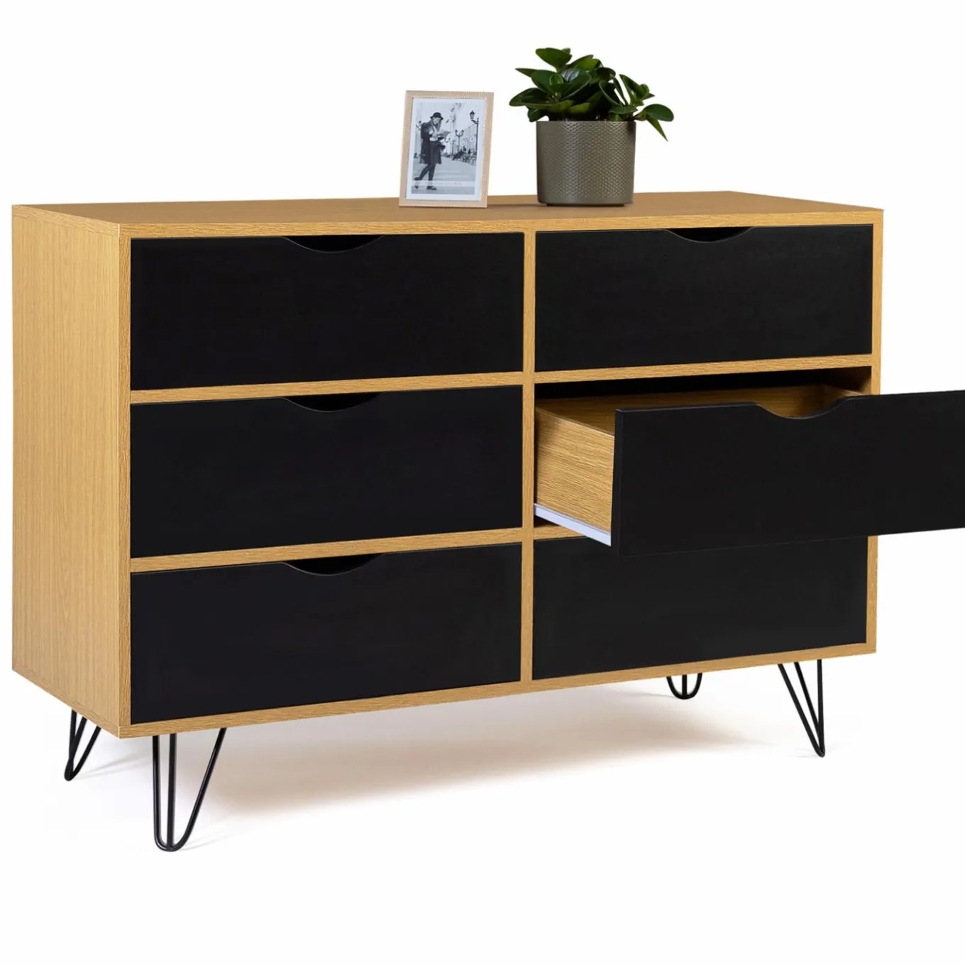 IDMarket Commode vintage 6 tiroirs bois et noir* Meubles Tiroirs|Meubles Bas