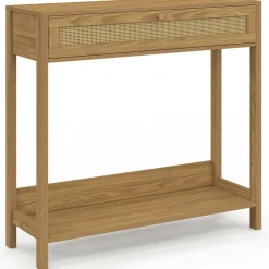 IDMarket Console 1 tiroir effet naturel cannage* Meubles Tiroirs|Collection Cannage