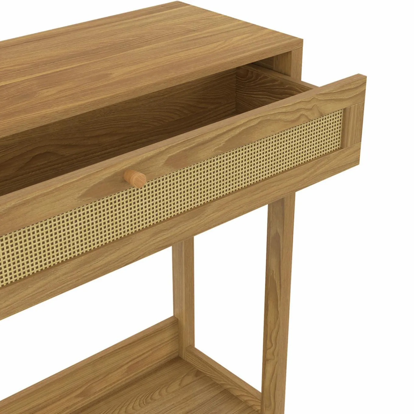 IDMarket Console 1 tiroir effet naturel cannage* Meubles Tiroirs|Collection Cannage