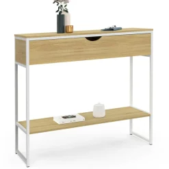 IDMarket Console 1 tiroir et 1 étagère design industriel bois et métal blanc* Meubles Tiroirs|Meubles En Bois