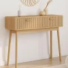 IDMarket Console 2 tiroirs JULIETTE lattes tasseau bois coloris chêne* Meubles Tiroirs|Meubles En Bois